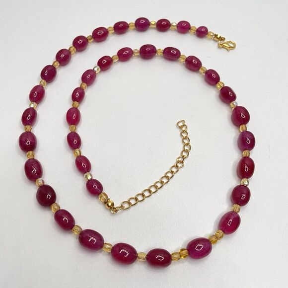 Artisan Handmade Red Gemstone Czech Glass Beaded Necklace Statement Elegant Boho - Picture 1 of 7